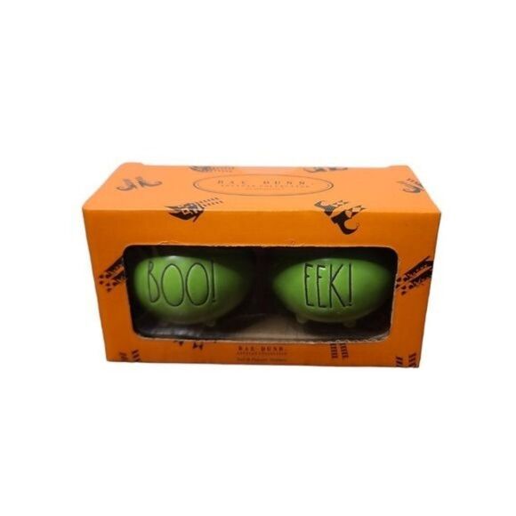NWT Rae Dunn Halloween Green Boo Eek! Salt & Pepper Shakers - Picture 1 of 6